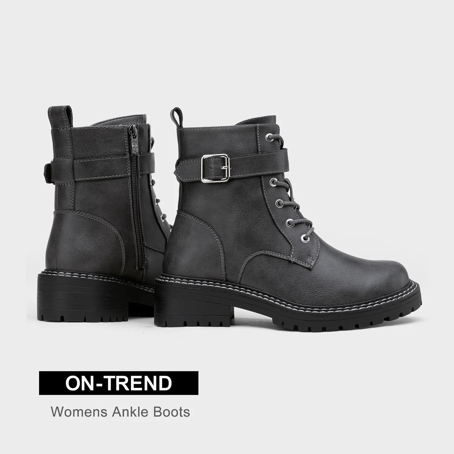 Jeossy Women's Combat Ankle Boots 9627 Low Heel Ankle-Booties with Side Zipper