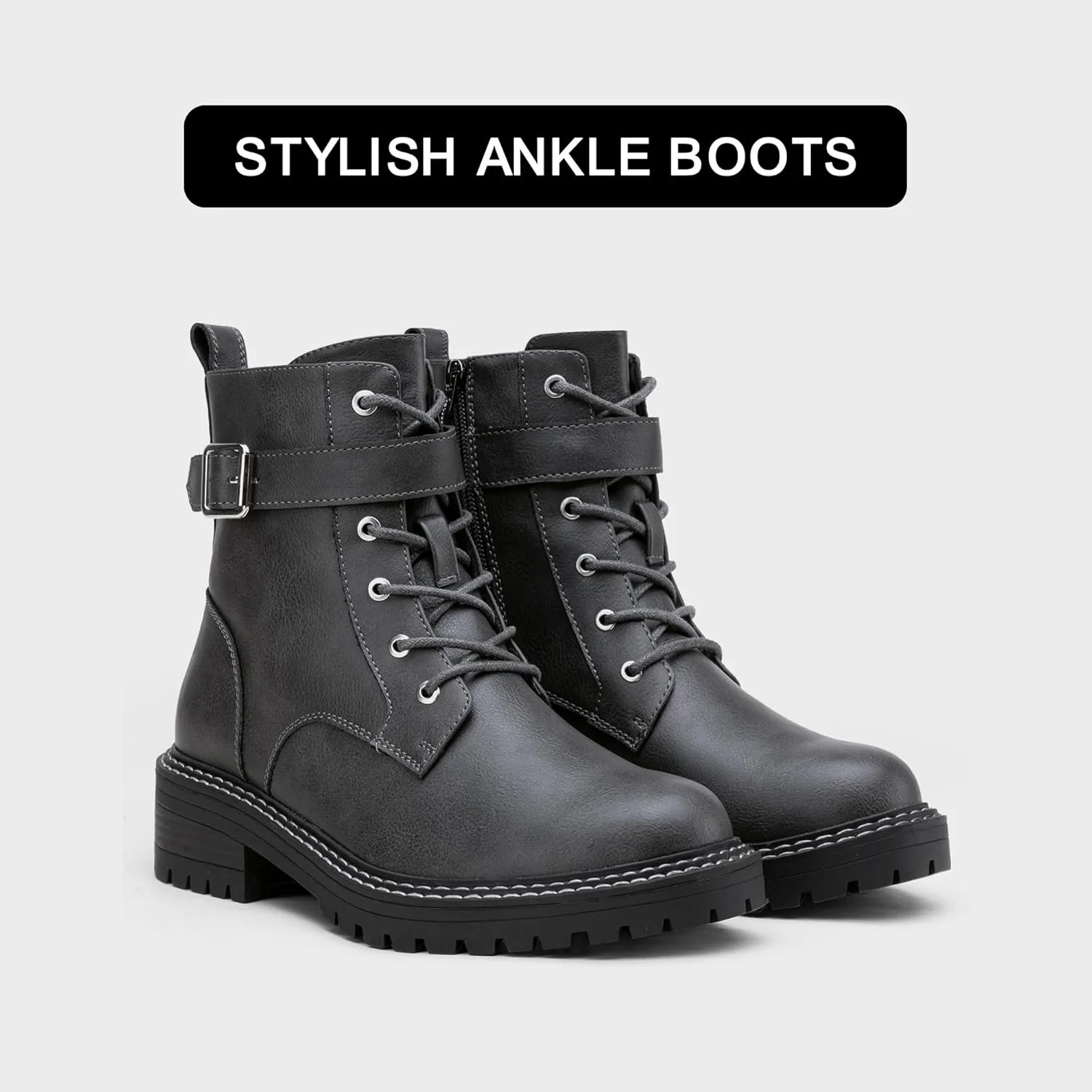 Jeossy Women's Combat Ankle Boots 9627 Low Heel Ankle-Booties with Side Zipper