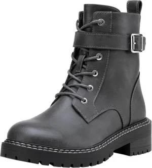Jeossy Women's Combat Ankle Boots 9627 Low Heel Ankle-Booties with Side Zipper