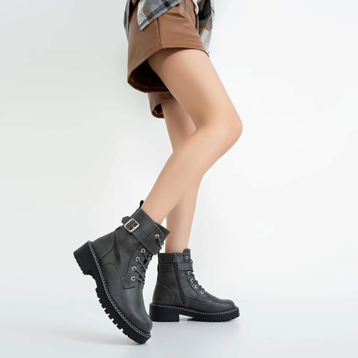 Jeossy Women's Combat Ankle Boots 9627 Low Heel Ankle-Booties with Side Zipper