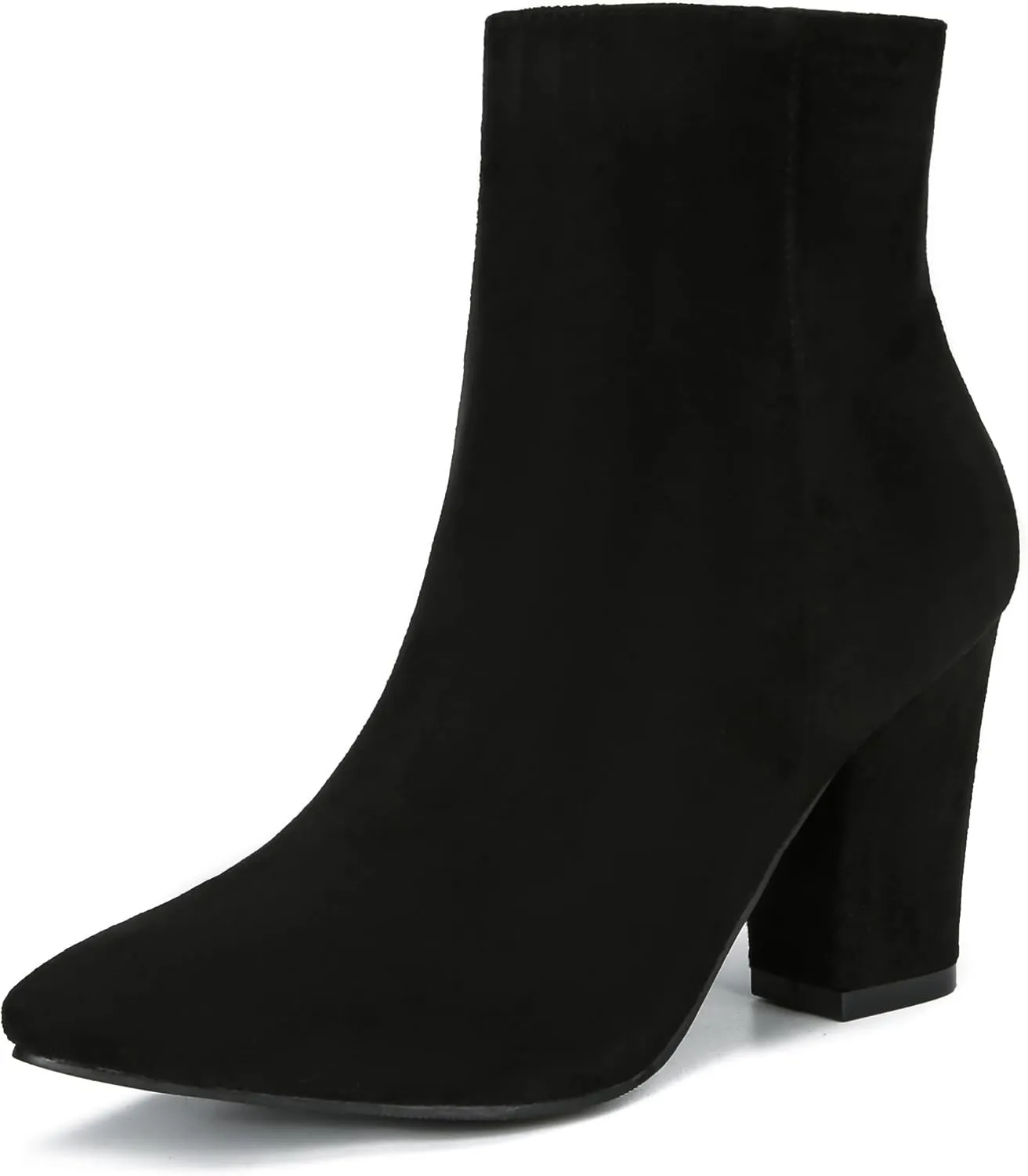Jiu du Suede Ankle Boots for Women Chunky Block High Heel Booties Sexy Pointed Toe Side Zipper Disco Dressy Short GOGO Boots