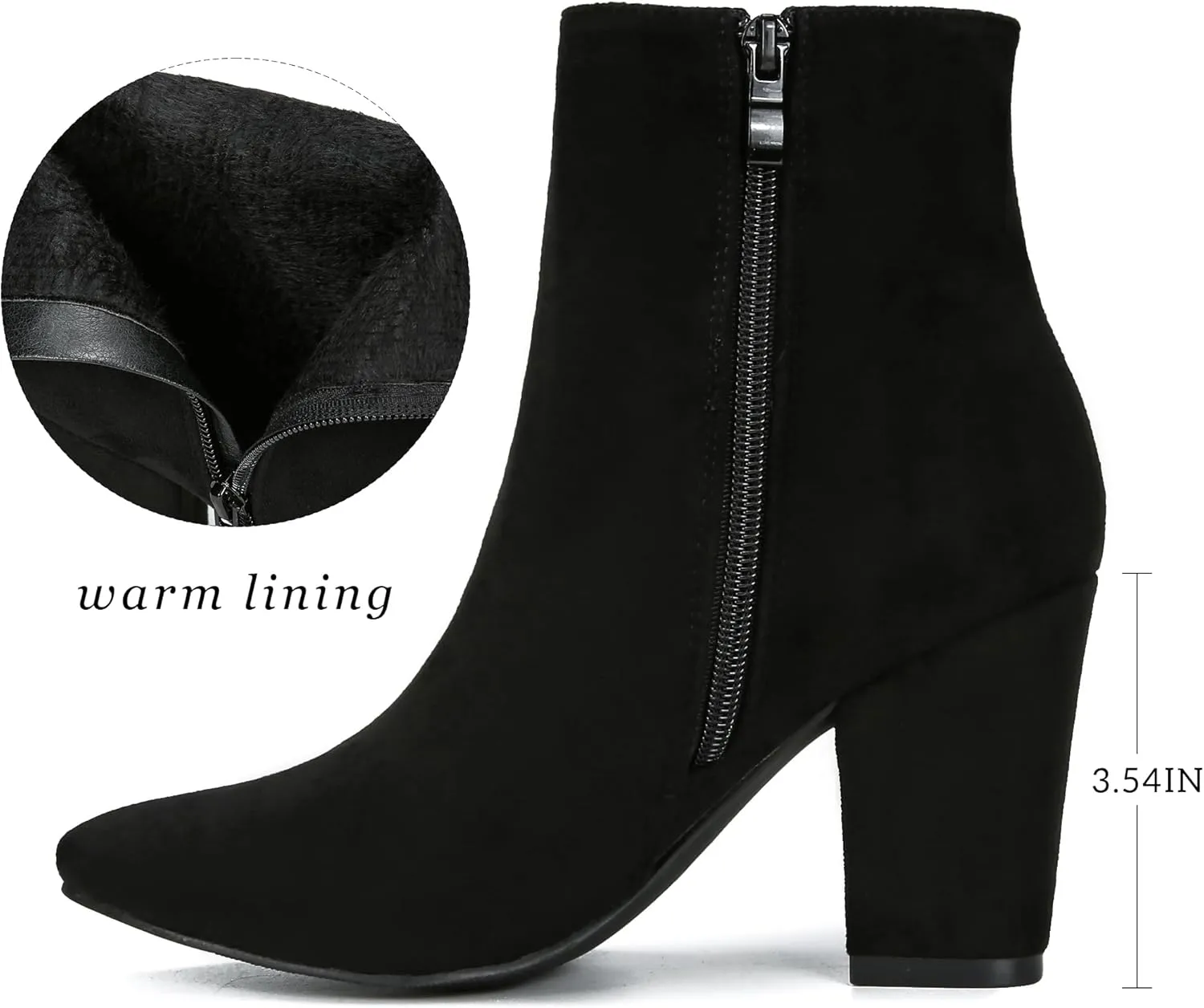 Jiu du Suede Ankle Boots for Women Chunky Block High Heel Booties Sexy Pointed Toe Side Zipper Disco Dressy Short GOGO Boots