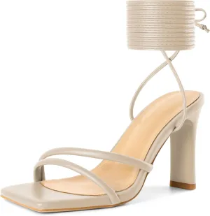 Joseywade Chunky Heels For Women Lace Up Tie Up High Heel 3.5" Heeled Sandals Open Toe Shoes