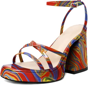 Joseywade Women's Platform Chunky Block High Heels Strappy Ankle Strap Heeled Sandals 4 Inch Open Toe Dress Shoes