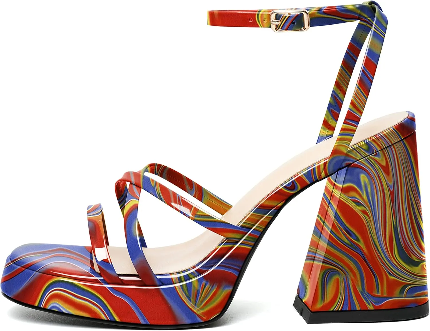 Joseywade Women's Platform Chunky Block High Heels Strappy Ankle Strap Heeled Sandals 4 Inch Open Toe Dress Shoes