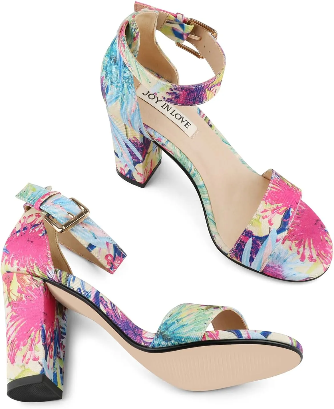 JOY IN LOVE Womens 3.5" Chunky Block High Heels Ankle Strap Heeled Sandals