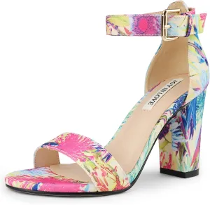 JOY IN LOVE Womens 3.5" Chunky Block High Heels Ankle Strap Heeled Sandals
