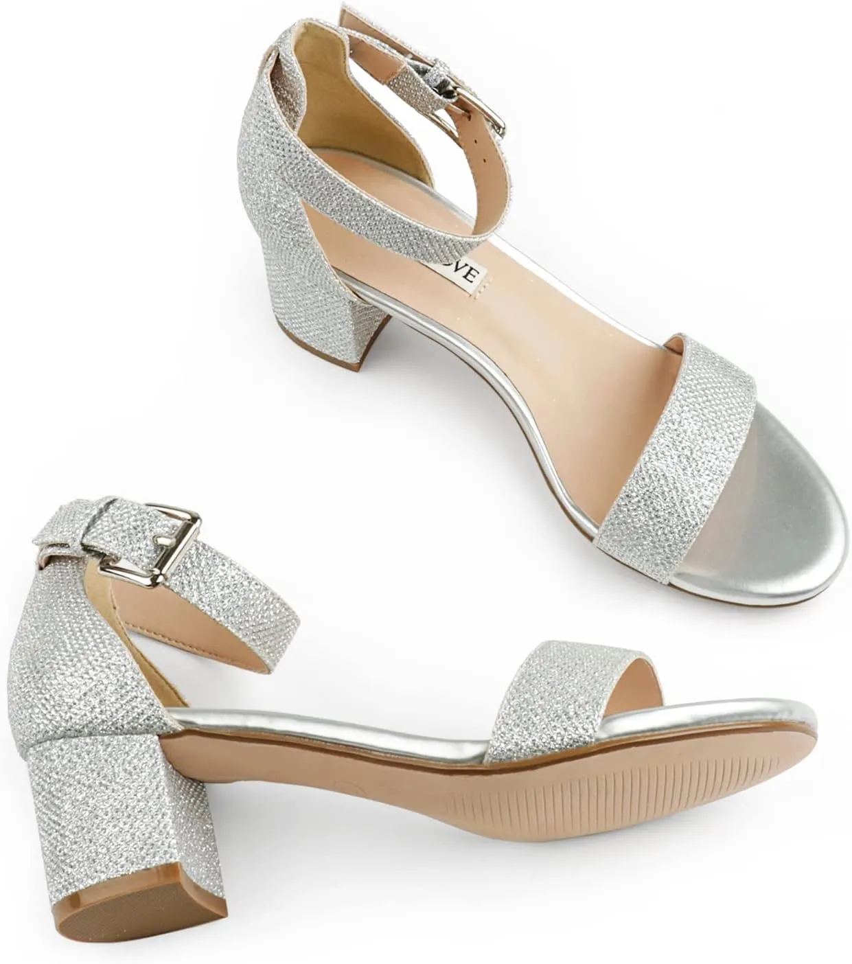 JOY IN LOVE Women's Chunky Low Heels Ankle Strap Open Toe Block Heel Sandals