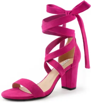 JOY IN LOVE Women's Lace Up Heels 3 Inch Chunky Block Heel Strappy Sandals