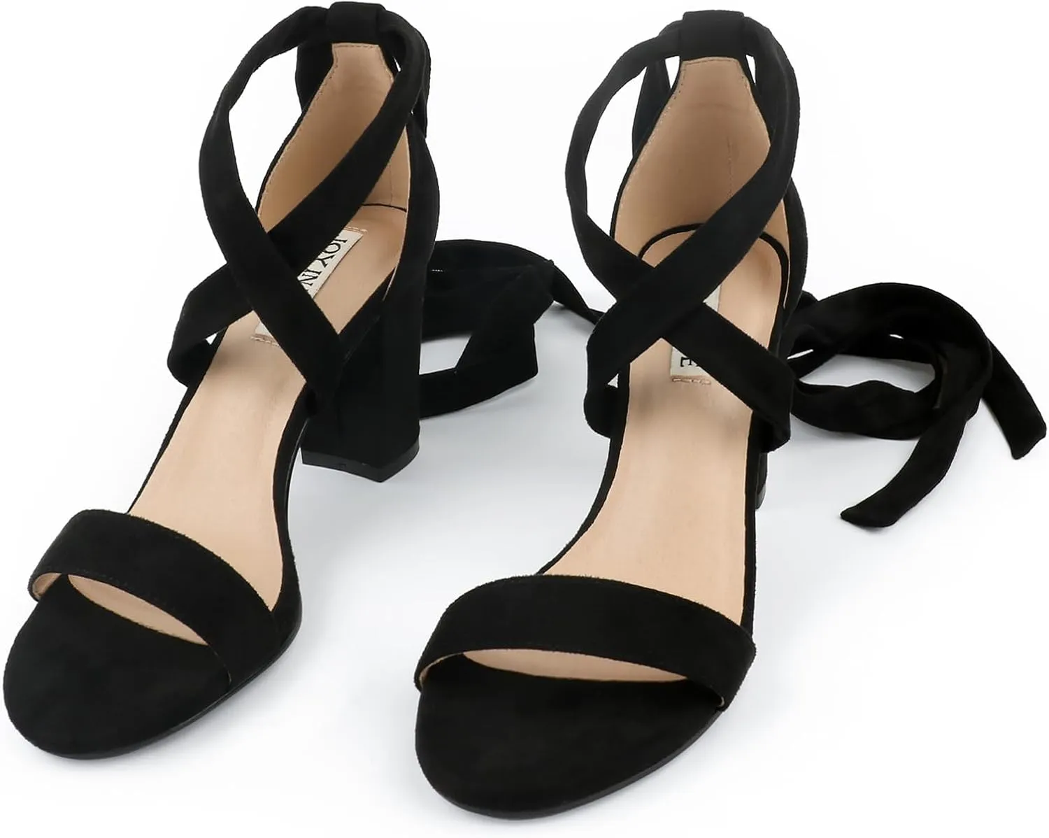 JOY IN LOVE Women's Lace Up Heels 3 Inch Chunky Block Heel Strappy Sandals