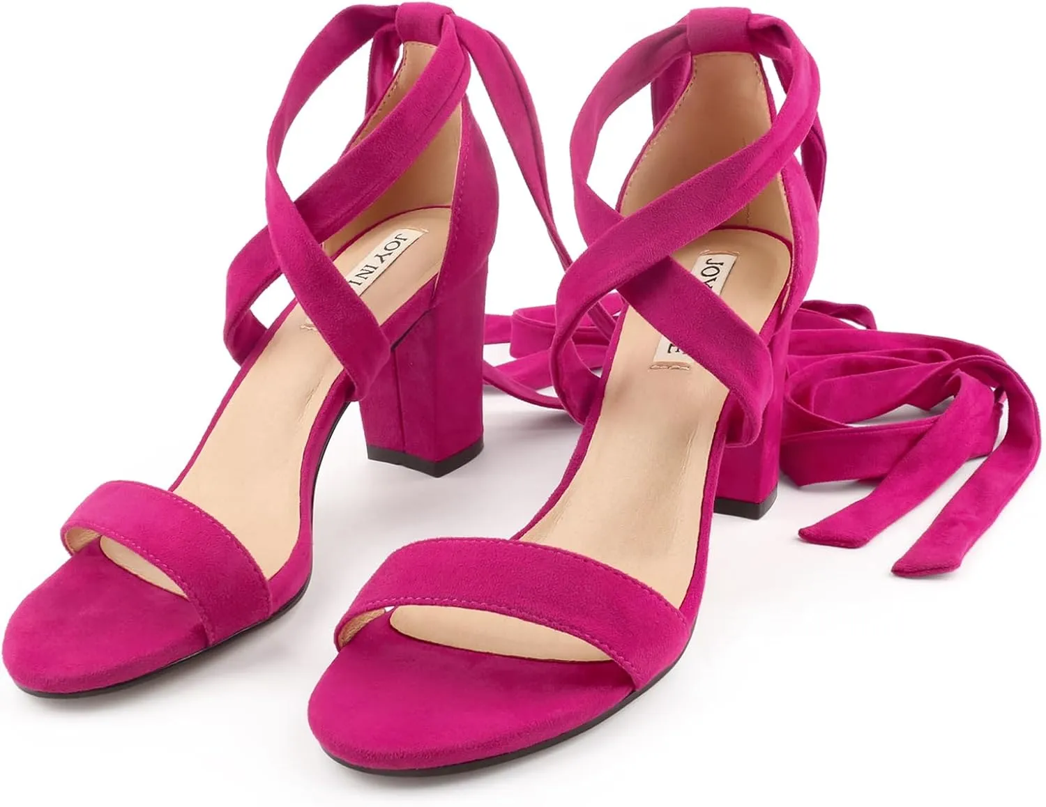 JOY IN LOVE Women's Lace Up Heels 3 Inch Chunky Block Heel Strappy Sandals