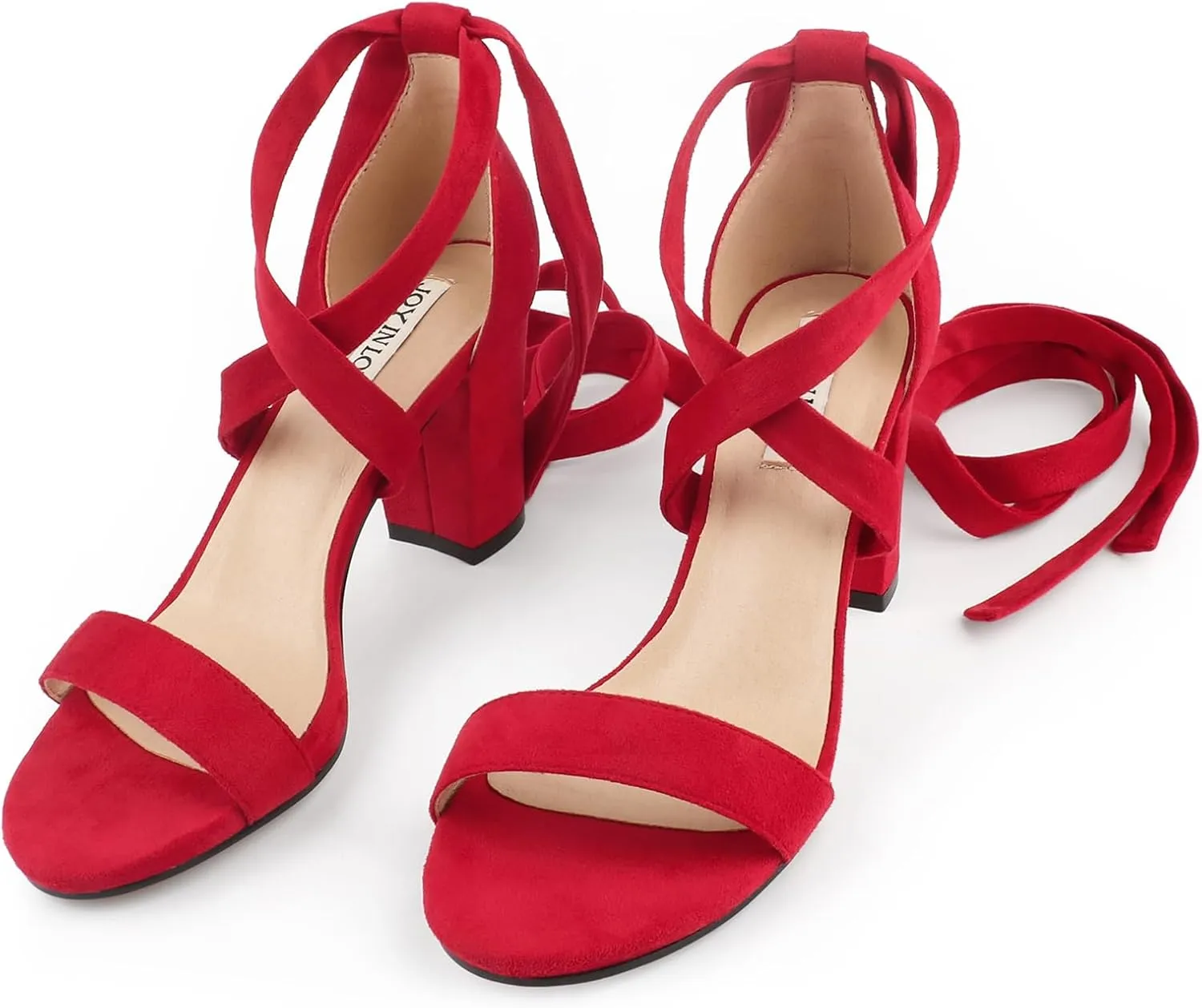 JOY IN LOVE Women's Lace Up Heels 3 Inch Chunky Block Heel Strappy Sandals