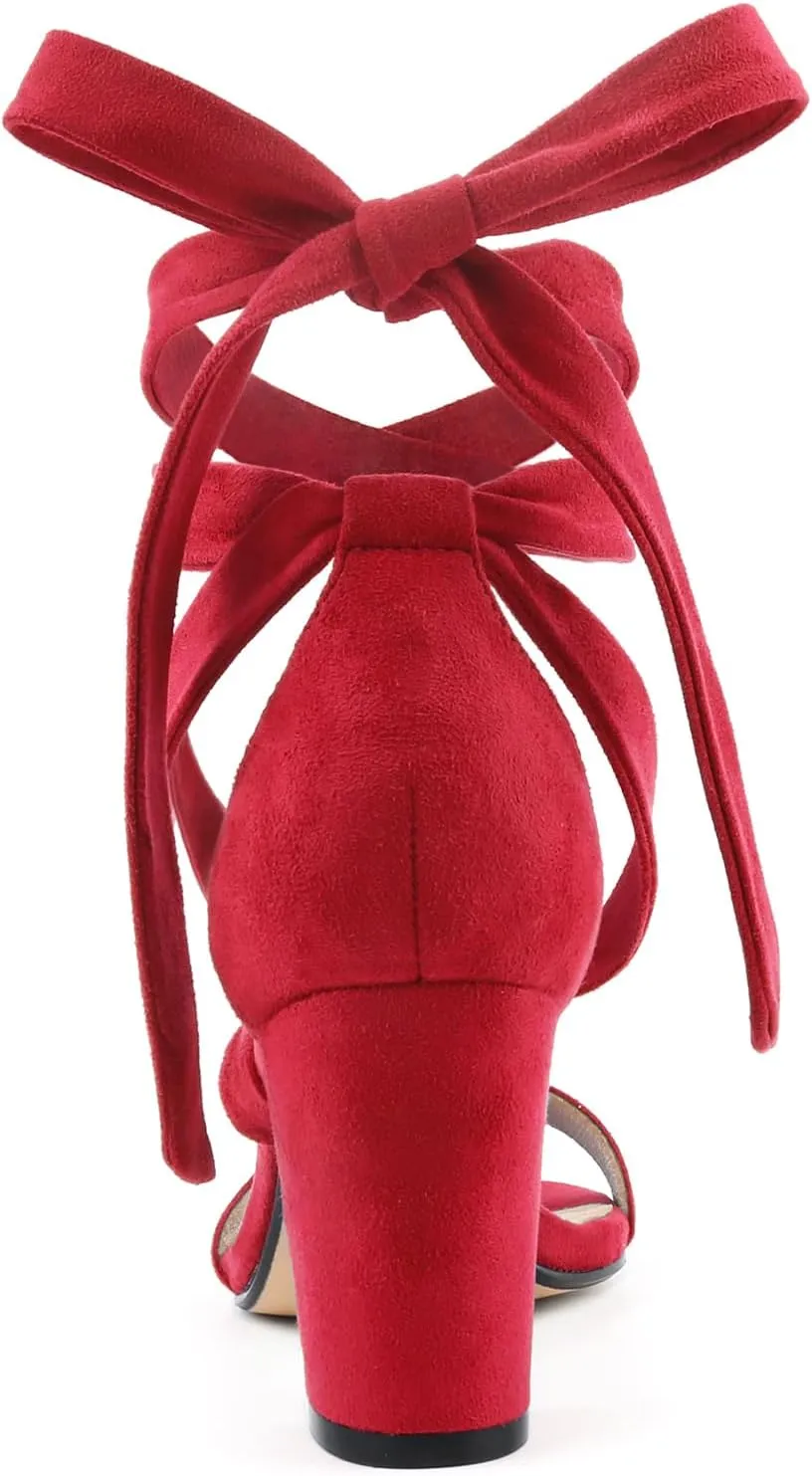 JOY IN LOVE Women's Lace Up Heels 3 Inch Chunky Block Heel Strappy Sandals