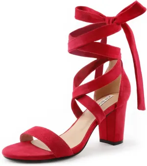 JOY IN LOVE Women's Lace Up Heels 3 Inch Chunky Block Heel Strappy Sandals