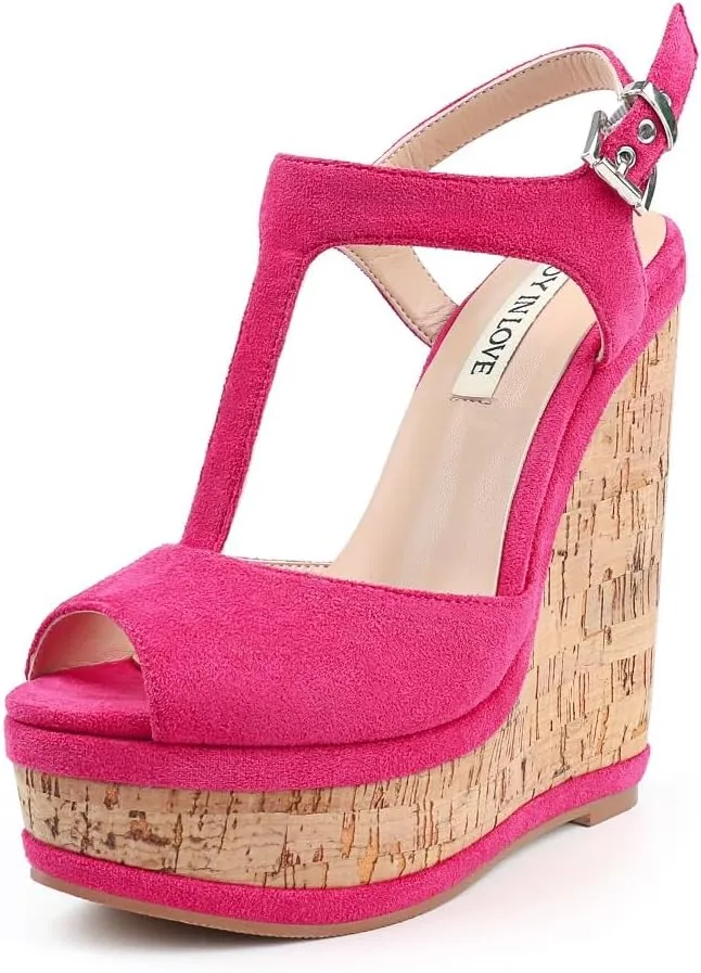 JOY IN LOVE Women's Wedges Sandals Platform Buckle Shoes