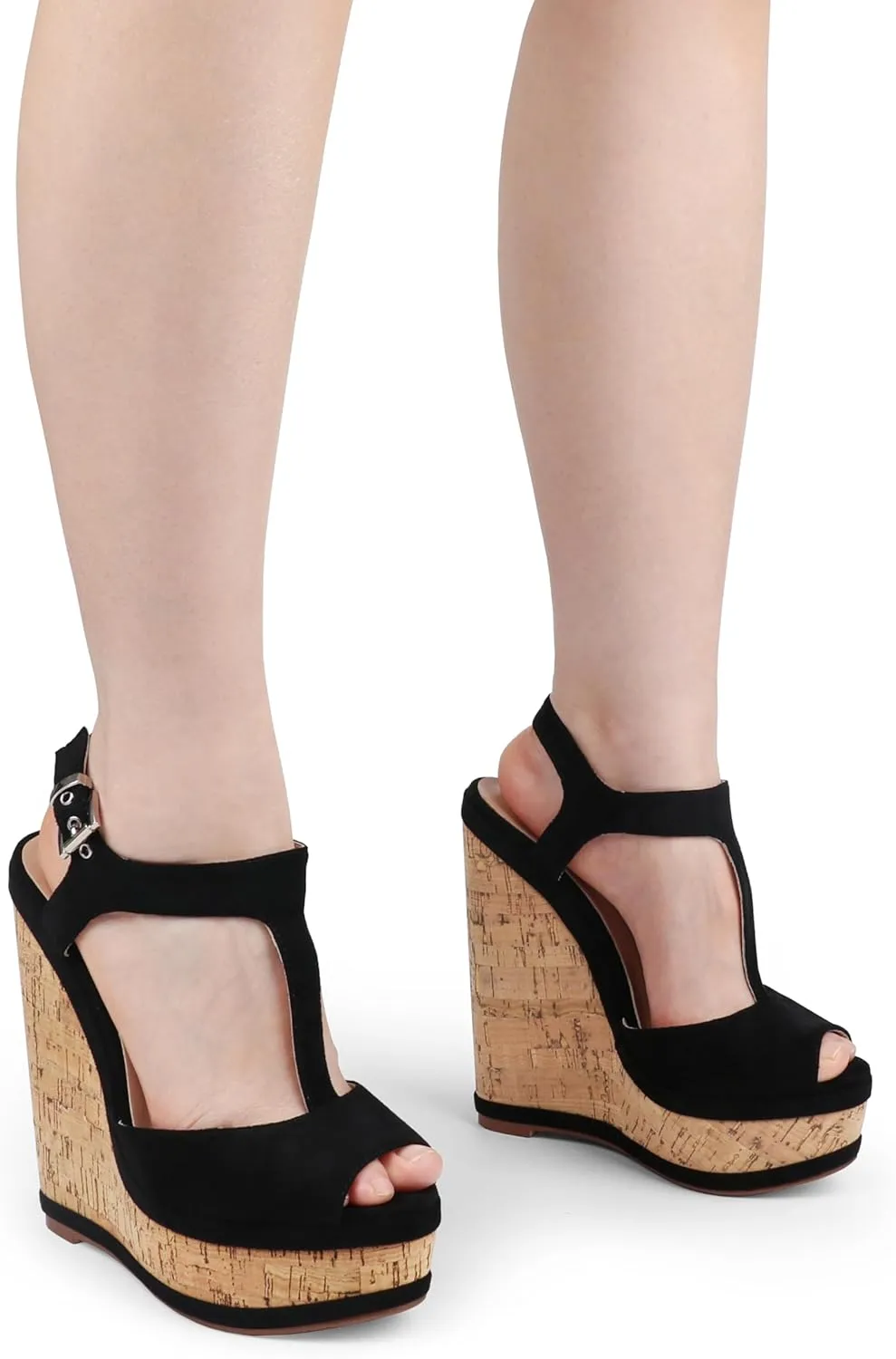 JOY IN LOVE Women's Wedges Sandals Platform Buckle Shoes