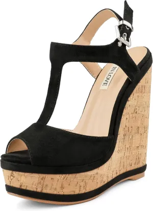 JOY IN LOVE Women's Wedges Sandals Platform Buckle Shoes