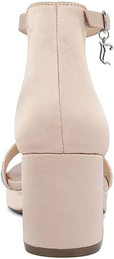 JUICY COUTURE Women's Open Toe Ankle Strap Low Block Chunky Heels Sandals - Dress Pumps Shoes