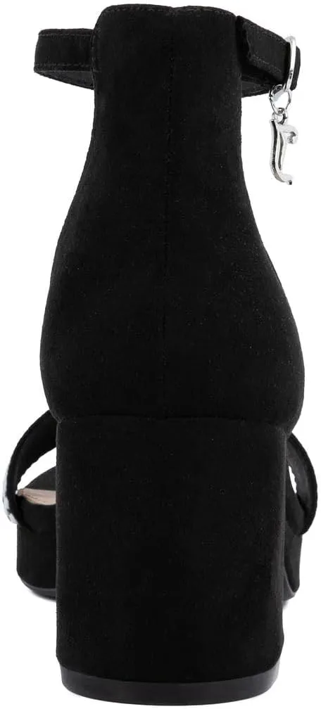 JUICY COUTURE Women's Open Toe Ankle Strap Low Block Chunky Heels Sandals - Dress Pumps Shoes