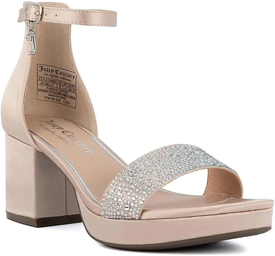 JUICY COUTURE Women's Open Toe Ankle Strap Low Block Chunky Heels Sandals - Dress Pumps Shoes