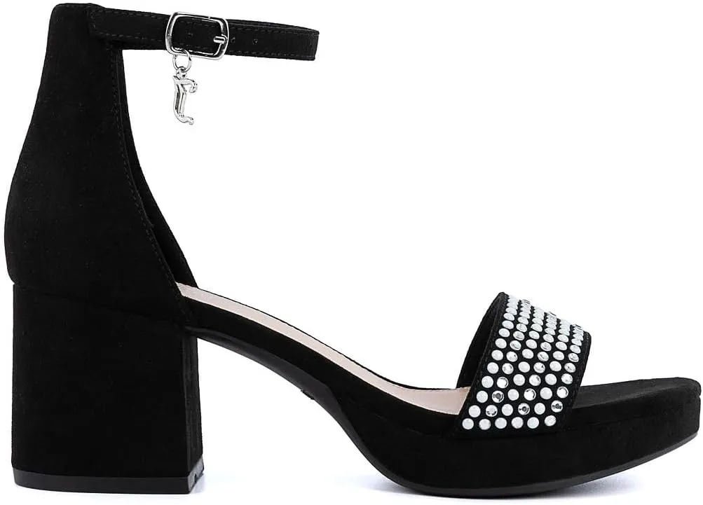 JUICY COUTURE Women's Open Toe Ankle Strap Low Block Chunky Heels Sandals - Dress Pumps Shoes