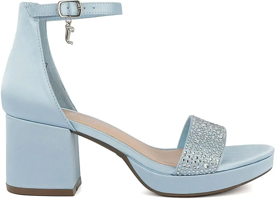 JUICY COUTURE Women's Open Toe Ankle Strap Low Block Chunky Heels Sandals - Dress Pumps Shoes