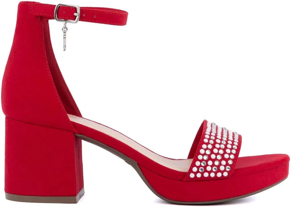 JUICY COUTURE Women's Open Toe Ankle Strap Low Block Chunky Heels Sandals - Dress Pumps Shoes