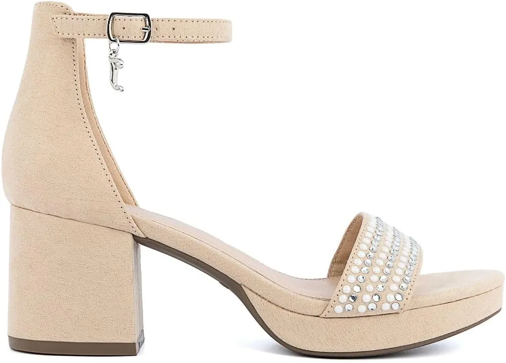 JUICY COUTURE Women's Open Toe Ankle Strap Low Block Chunky Heels Sandals - Dress Pumps Shoes