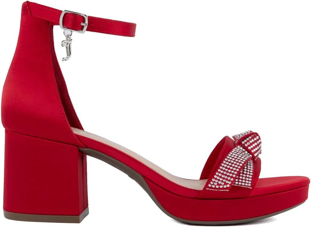 JUICY COUTURE Women's Open Toe Ankle Strap Low Block Chunky Heels Sandals - Dress Pumps Shoes