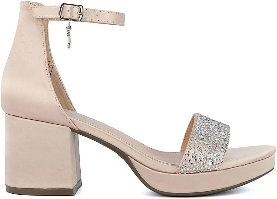 JUICY COUTURE Women's Open Toe Ankle Strap Low Block Chunky Heels Sandals - Dress Pumps Shoes