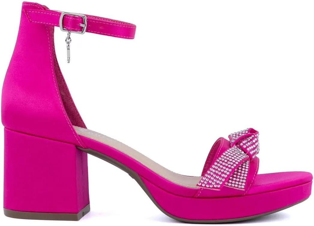 JUICY COUTURE Women's Open Toe Ankle Strap Low Block Chunky Heels Sandals - Dress Pumps Shoes