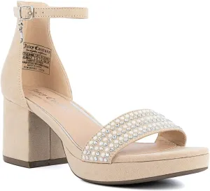 JUICY COUTURE Women's Open Toe Ankle Strap Low Block Chunky Heels Sandals - Dress Pumps Shoes