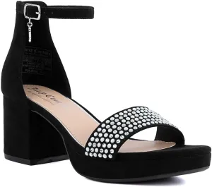 JUICY COUTURE Women's Open Toe Ankle Strap Low Block Chunky Heels Sandals - Dress Pumps Shoes