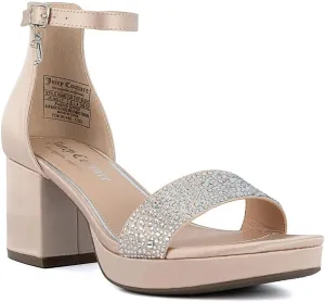 JUICY COUTURE Women's Open Toe Ankle Strap Low Block Chunky Heels Sandals - Dress Pumps Shoes
