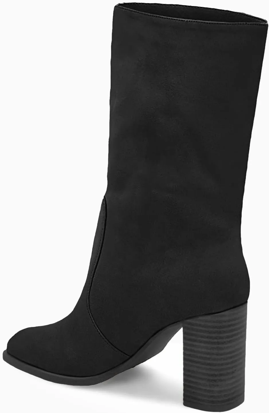 Juliet Holy Women’s Mid-calf Boots Chunky Stacked Heel Square Toe Side Zipper Slip-on Suede Winter Booties