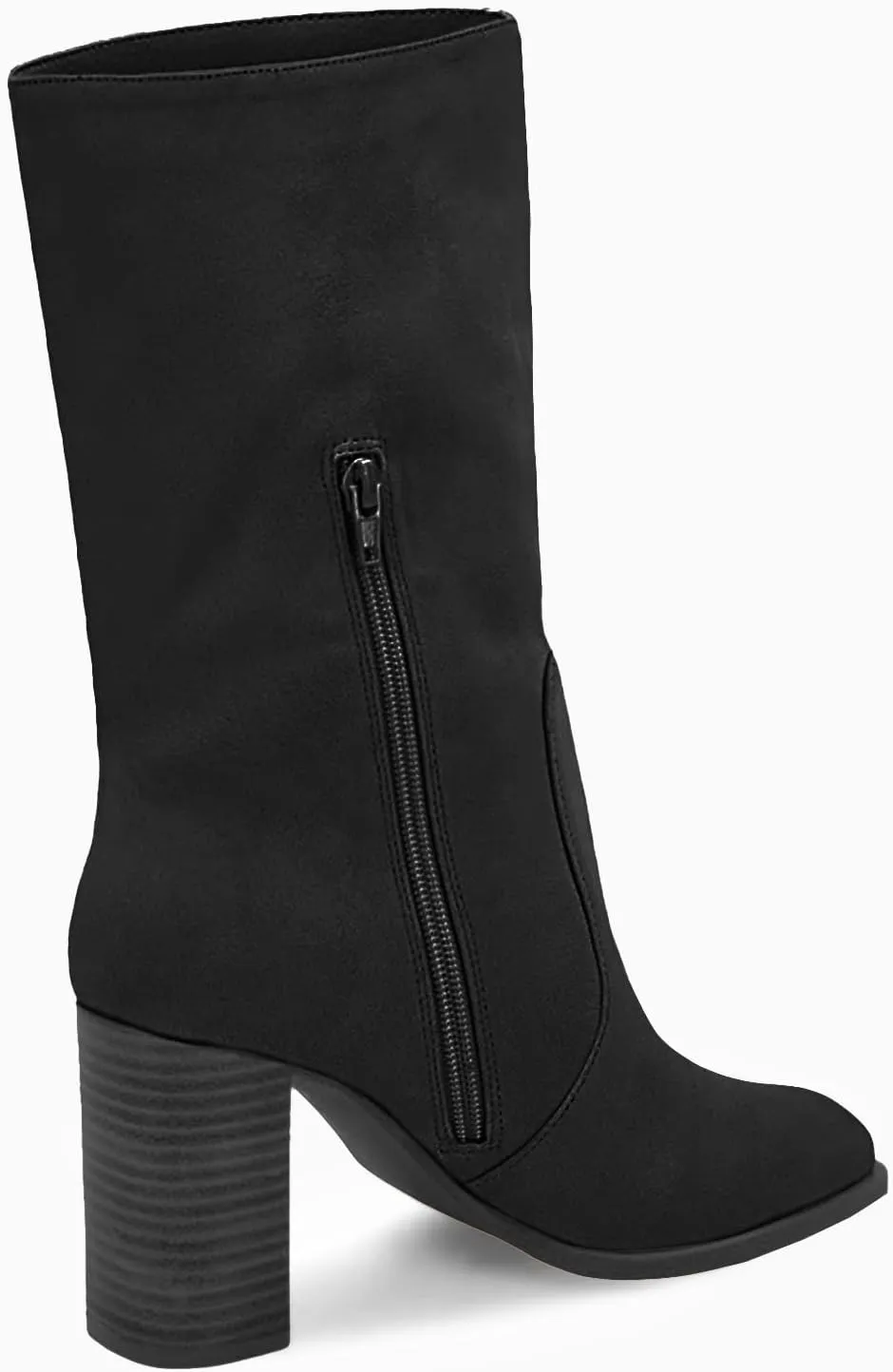 Juliet Holy Women’s Mid-calf Boots Chunky Stacked Heel Square Toe Side Zipper Slip-on Suede Winter Booties
