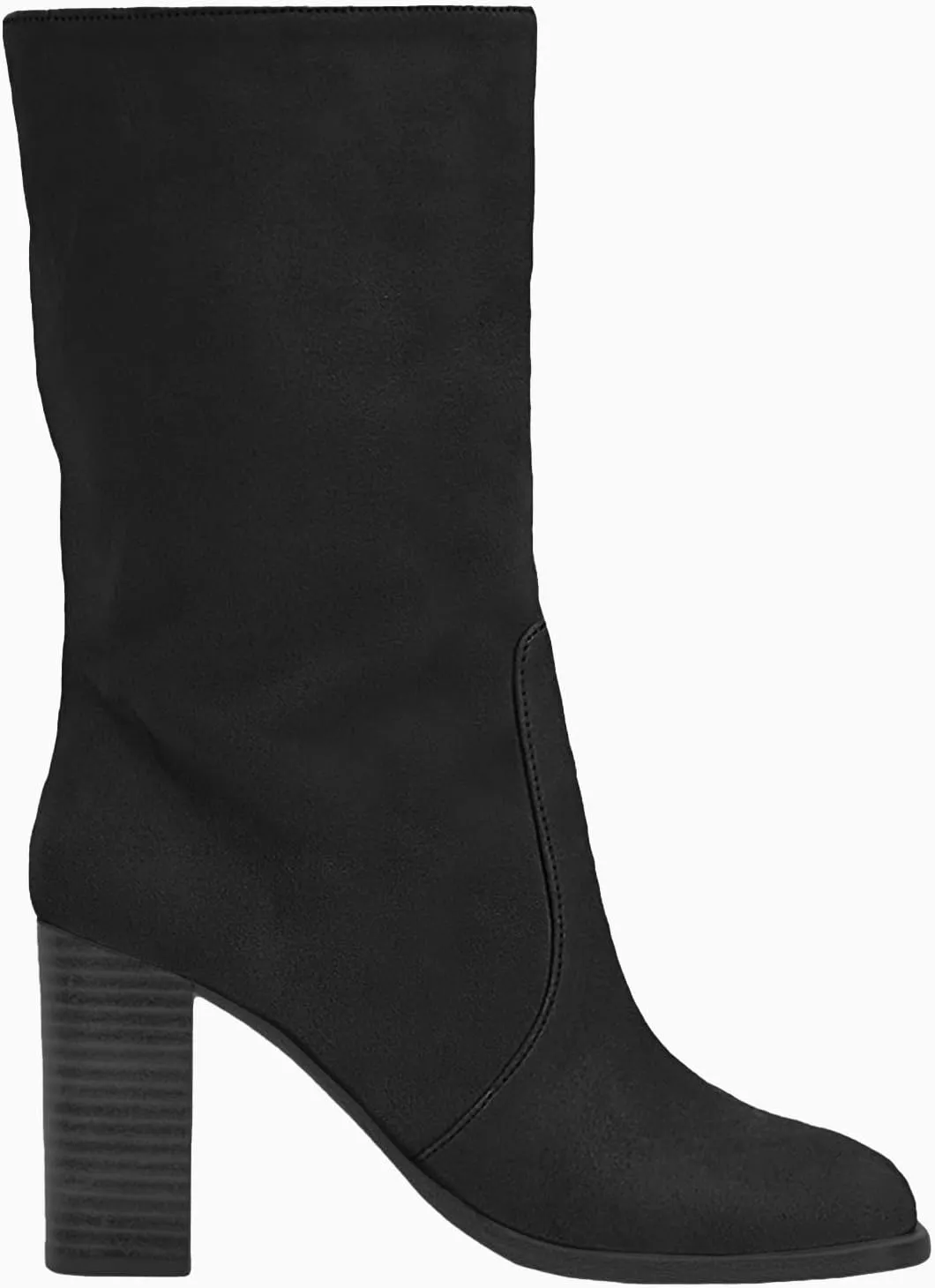 Juliet Holy Women’s Mid-calf Boots Chunky Stacked Heel Square Toe Side Zipper Slip-on Suede Winter Booties