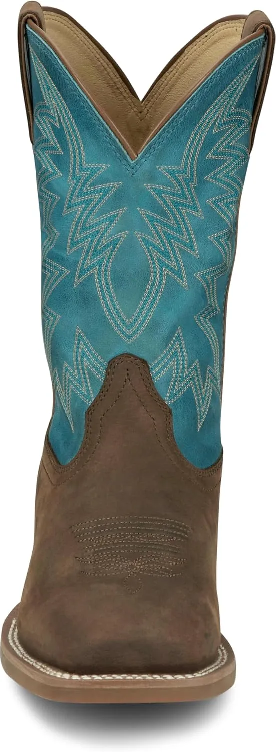 Justin Big Bucks 11” Western Boots for Men - Frontier Collection - Square Toe Leather Men’s Cowboy Boots with Comfort Footbed, Non Slip Rubber Outsole