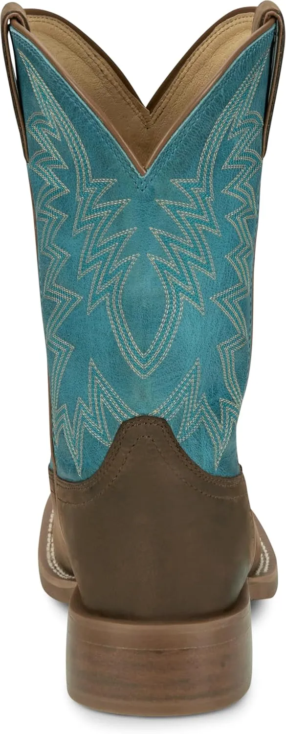 Justin Big Bucks 11” Western Boots for Men - Frontier Collection - Square Toe Leather Men’s Cowboy Boots with Comfort Footbed, Non Slip Rubber Outsole