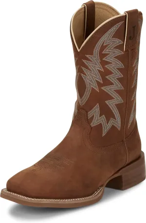 Justin Big Bucks 11” Western Boots for Men - Frontier Collection - Square Toe Leather Men’s Cowboy Boots with Comfort Footbed, Non Slip Rubber Outsole