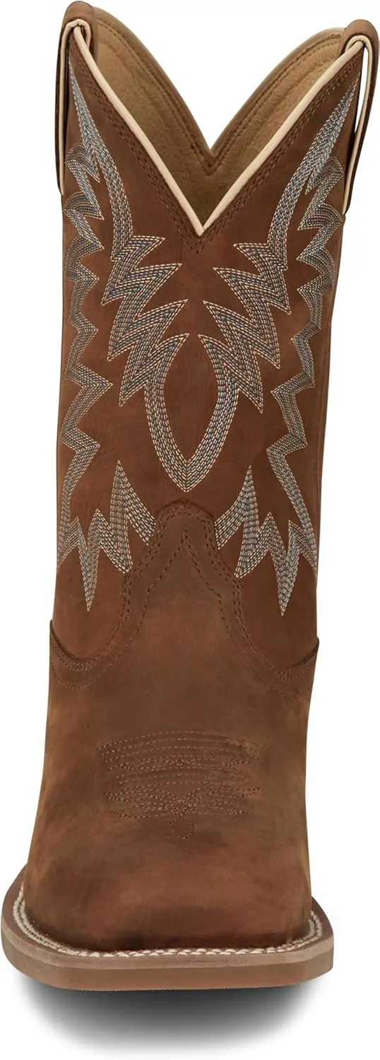 Justin Big Bucks 11” Western Boots for Men - Frontier Collection - Square Toe Leather Men’s Cowboy Boots with Comfort Footbed, Non Slip Rubber Outsole