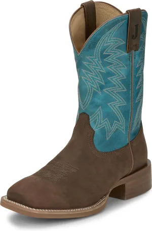 Justin Big Bucks 11” Western Boots for Men - Frontier Collection - Square Toe Leather Men’s Cowboy Boots with Comfort Footbed, Non Slip Rubber Outsole