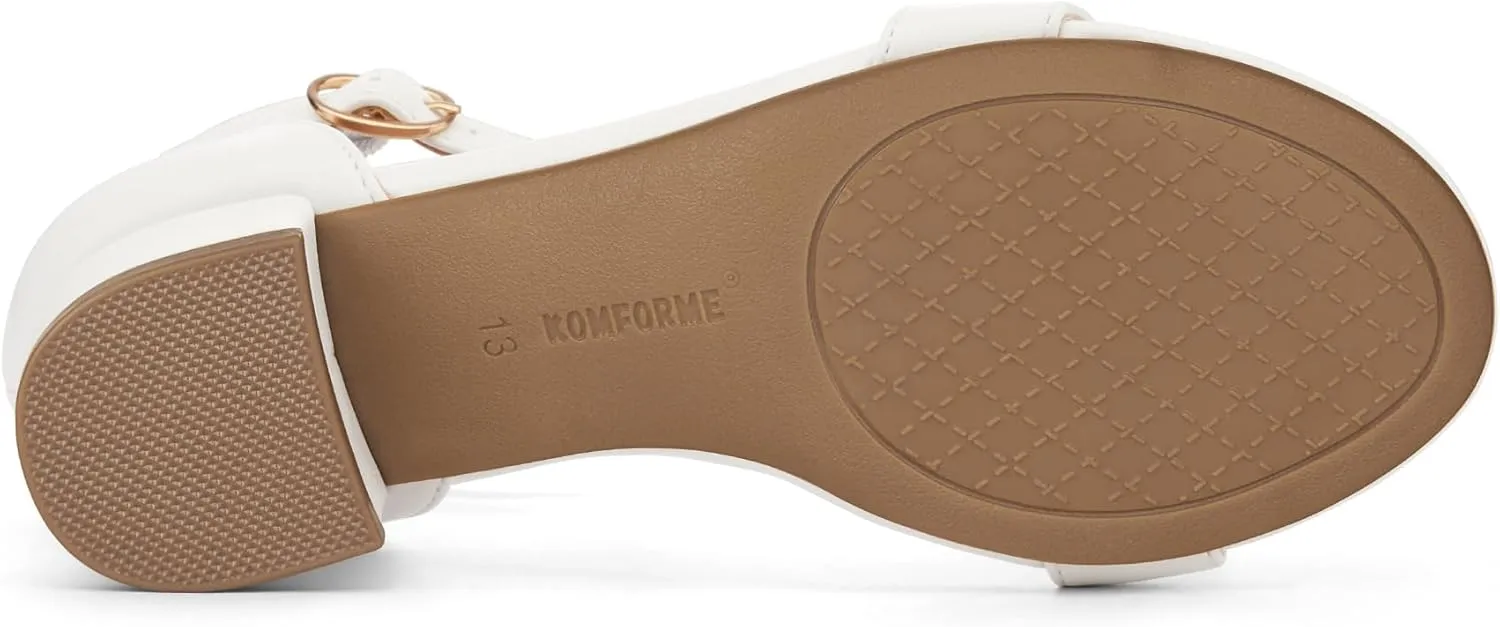 K KomForme Girls Sandals Low Heels Dress Pump Ankle Strap Open Toe Wedding Party Shoes(Toddler/Little Kids/Big Kids)