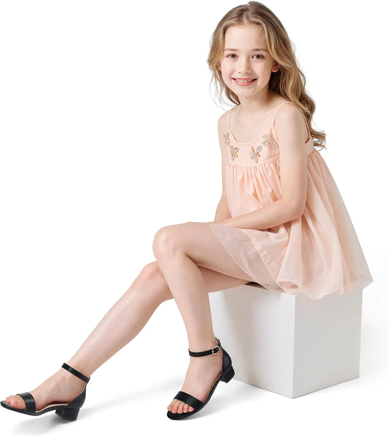 K KomForme Girls Sandals Low Heels Dress Pump Ankle Strap Open Toe Wedding Party Shoes(Toddler/Little Kids/Big Kids)
