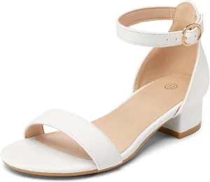 K KomForme Girls Sandals Low Heels Dress Pump Ankle Strap Open Toe Wedding Party Shoes(Toddler/Little Kids/Big Kids)