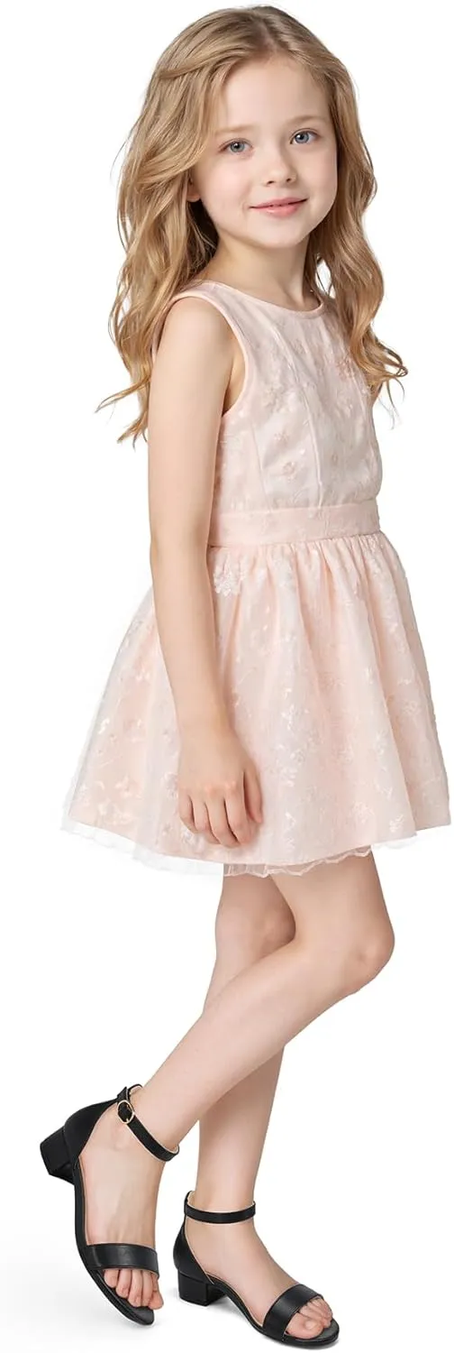 K KomForme Girls Sandals Low Heels Dress Pump Ankle Strap Open Toe Wedding Party Shoes(Toddler/Little Kids/Big Kids)