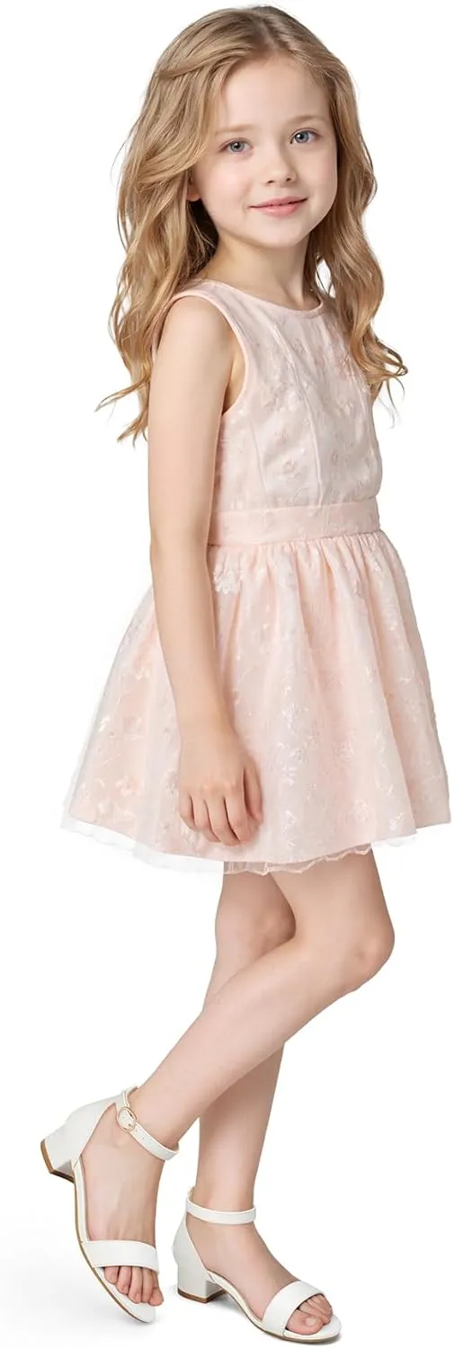 K KomForme Girls Sandals Low Heels Dress Pump Ankle Strap Open Toe Wedding Party Shoes(Toddler/Little Kids/Big Kids)