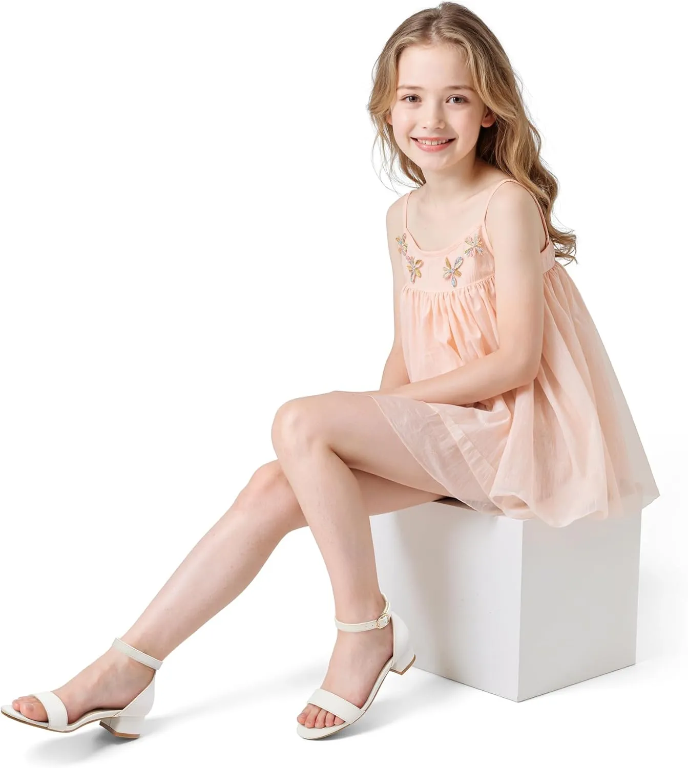 K KomForme Girls Sandals Low Heels Dress Pump Ankle Strap Open Toe Wedding Party Shoes(Toddler/Little Kids/Big Kids)
