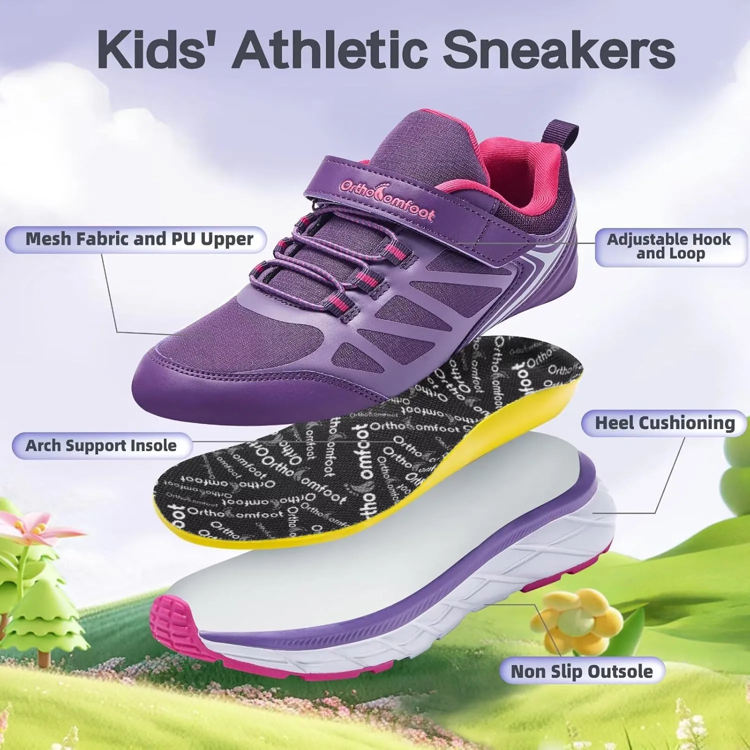 Kids Orthopedic Tennis Shoes for Boys and Girls: Comfortable Casual Plantar Fasciitis Arch Support Athletic Running Sneakers, Little Kid/Big Kid School Sports Walking Shoes for Foot and Pain Relief