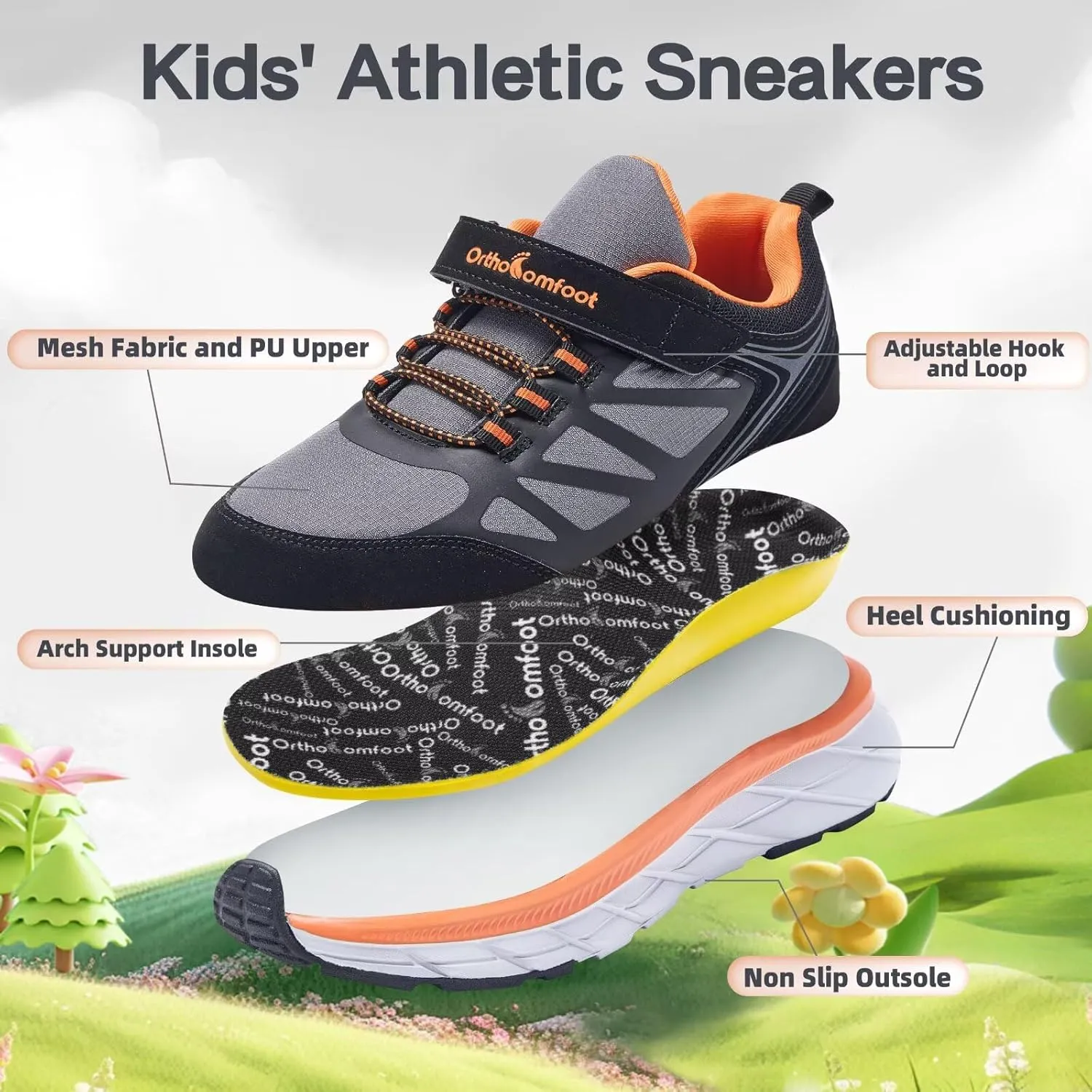 Kids Orthopedic Tennis Shoes for Boys and Girls: Comfortable Casual Plantar Fasciitis Arch Support Athletic Running Sneakers, Little Kid/Big Kid School Sports Walking Shoes for Foot and Pain Relief